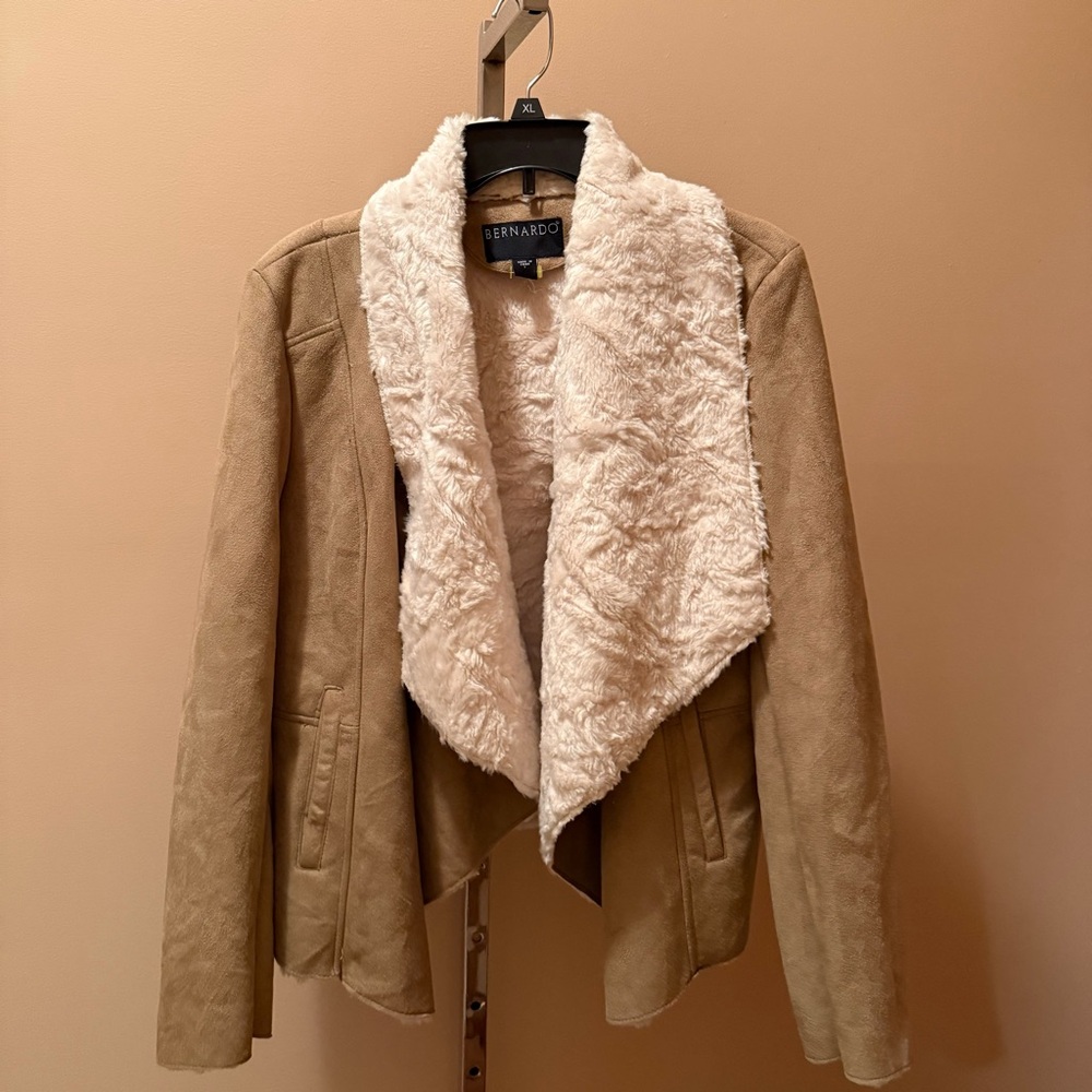 BERNARDO Faux Suede Faux Fur Camel Tan Jacket Large